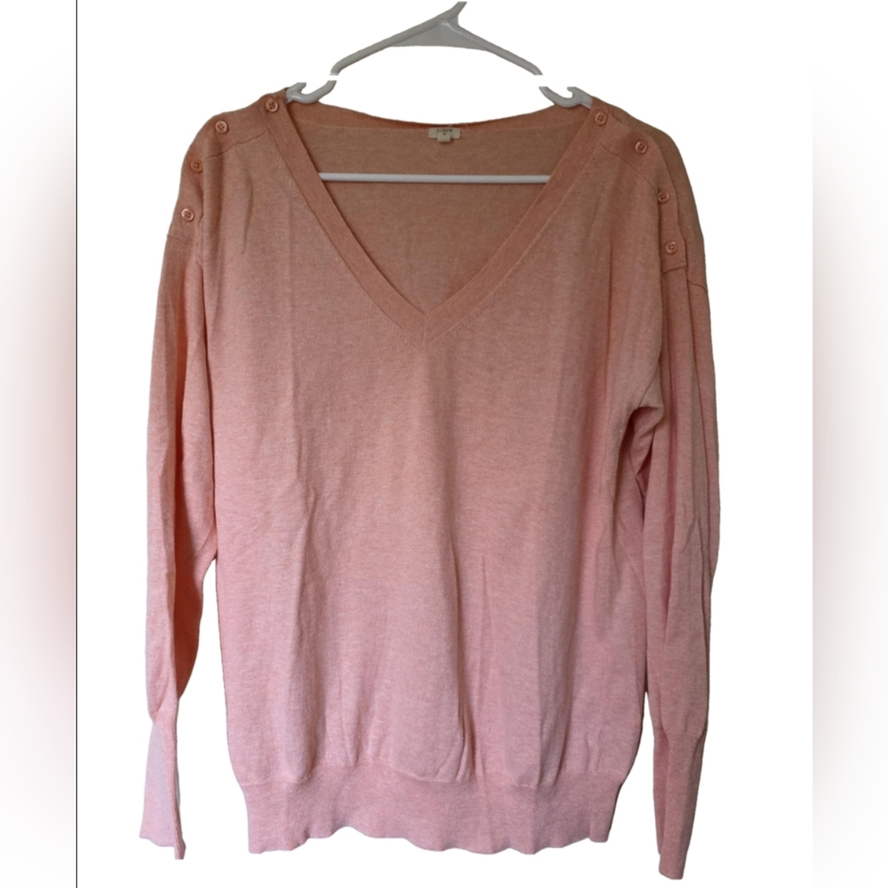 J. Crew Peach Long Sleeve Lightweight Sweater Button Shoulder Detail Size L EUC